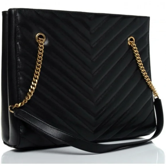 YSL Grain De Poudre Matelasse Chevron Medium Tribeca Shopping Bag Black 🖤 - Picture 3 of 13
